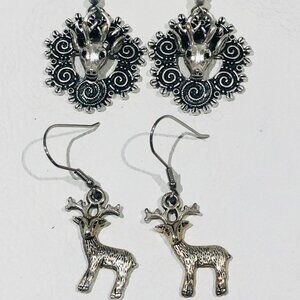 Pewter Reindeer Earring Set